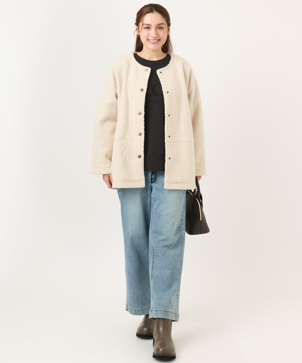 OLJAD09149 eur3(エウルキューブ) 【大きいサイズ】ブークレノーカラージャケット アイボリー(80)