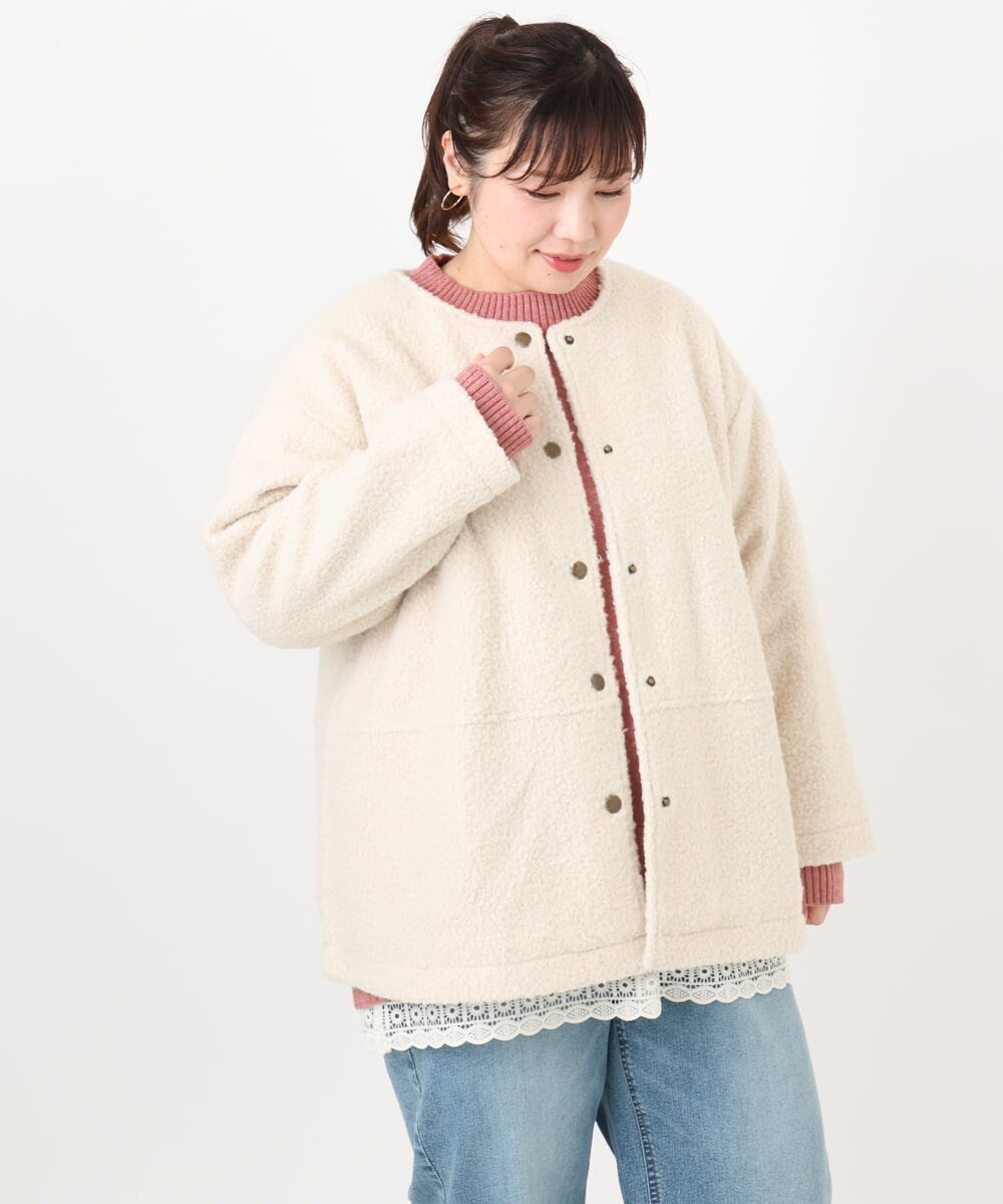 OLJAD09149 eur3(エウルキューブ) 【大きいサイズ】ブークレノーカラージャケット アイボリー(80)