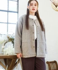 OLJAD09149 eur3(エウルキューブ) 【大きいサイズ】ブークレノーカラージャケット モカ(84)