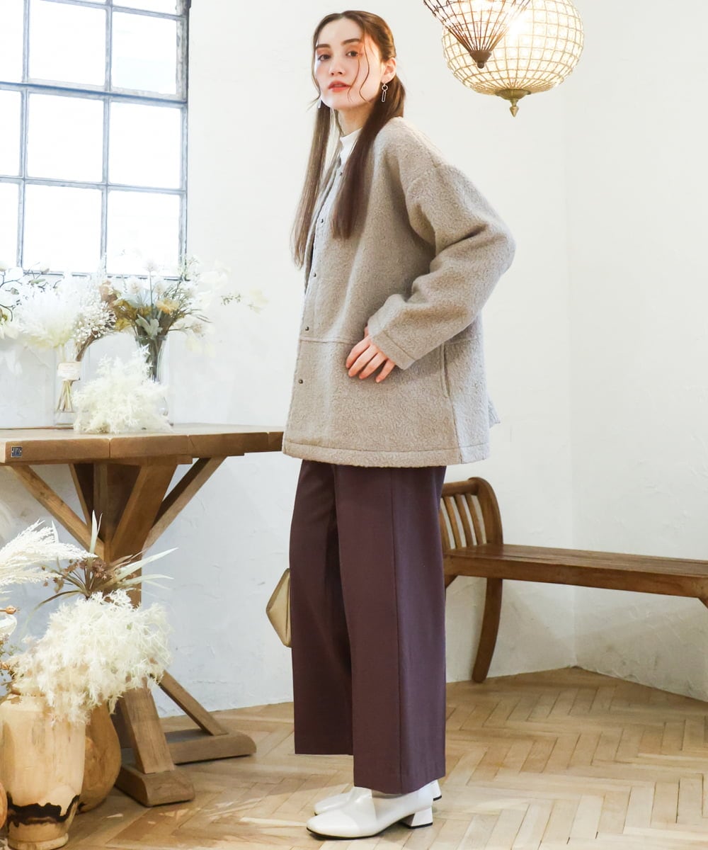 OLJAD09149 eur3(エウルキューブ) 【大きいサイズ】ブークレノーカラージャケット モカ(84)