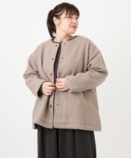 OLJAD09149 eur3(エウルキューブ) 【大きいサイズ】ブークレノーカラージャケット モカ(84)