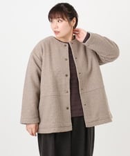 OLJAD09149 eur3(エウルキューブ) 【大きいサイズ】ブークレノーカラージャケット モカ(84)