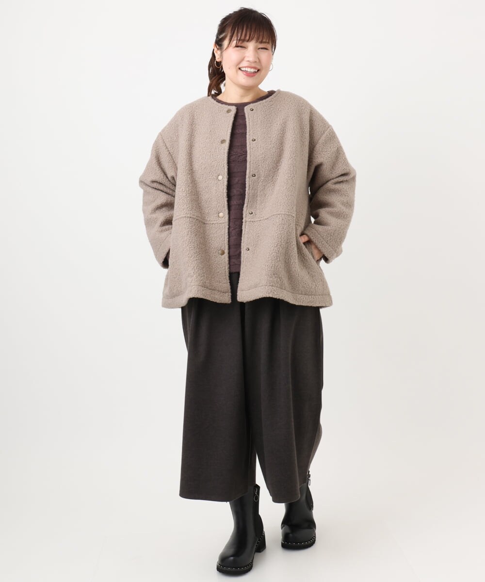 OLJAD09149 eur3(エウルキューブ) 【大きいサイズ】ブークレノーカラージャケット モカ(84)