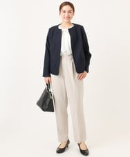 OLJBD10239 eur3(エウルキューブ) 【大きいサイズ】ノーカラーツイードジャケット ネイビー(57)