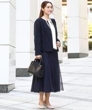 OLJBD10239 eur3(エウルキューブ) 【大きいサイズ】ノーカラーツイードジャケット ネイビー(57)
