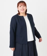 OLJBD10239 eur3(エウルキューブ) 【大きいサイズ】ノーカラーツイードジャケット ネイビー(57)