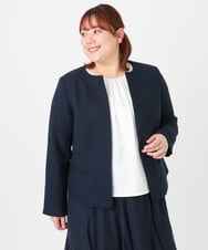 OLJBD10239 eur3(エウルキューブ) 【大きいサイズ】ノーカラーツイードジャケット ネイビー(57)