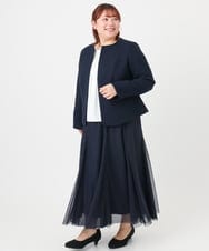 OLJBD10239 eur3(エウルキューブ) 【大きいサイズ】ノーカラーツイードジャケット ネイビー(57)