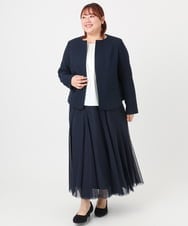OLJBD10239 eur3(エウルキューブ) 【大きいサイズ】ノーカラーツイードジャケット ネイビー(57)