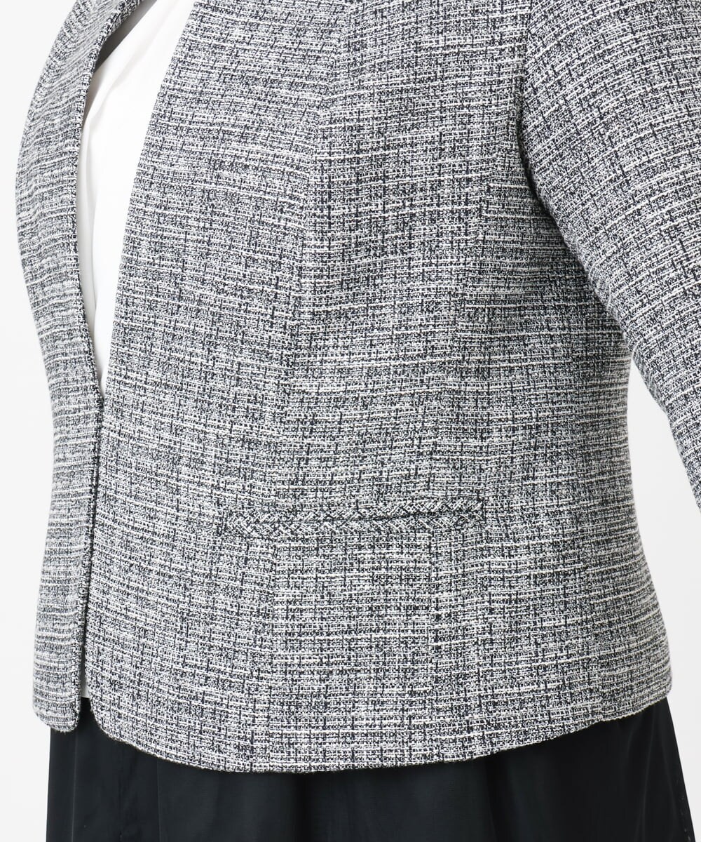 OLJBD10239 eur3(エウルキューブ) 【大きいサイズ】ノーカラーツイードジャケット ダークグレー(93)