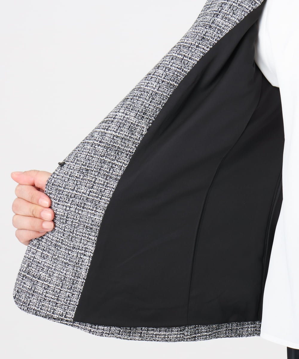 OLJBD10239 eur3(エウルキューブ) 【大きいサイズ】ノーカラーツイードジャケット ダークグレー(93)