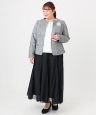 OLJBD10239 eur3(エウルキューブ) 【大きいサイズ】ノーカラーツイードジャケット ダークグレー(93)