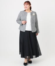 OLJBD10239 eur3(エウルキューブ) 【大きいサイズ】ノーカラーツイードジャケット ダークグレー(93)