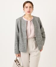 OLJBD10239 eur3(エウルキューブ) 【大きいサイズ】ノーカラーツイードジャケット ダークグレー(93)