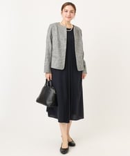 OLJBD10239 eur3(エウルキューブ) 【大きいサイズ】ノーカラーツイードジャケット ダークグレー(93)