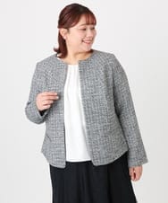 OLJBD10239 eur3(エウルキューブ) 【大きいサイズ】ノーカラーツイードジャケット ダークグレー(93)
