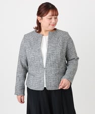 OLJBD10239 eur3(エウルキューブ) 【大きいサイズ】ノーカラーツイードジャケット ダークグレー(93)