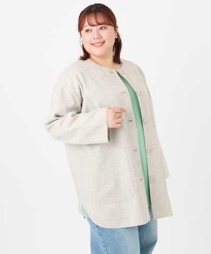 OLJBD90159 eur3 【大きいサイズ】ウールライクノーカラージャケット