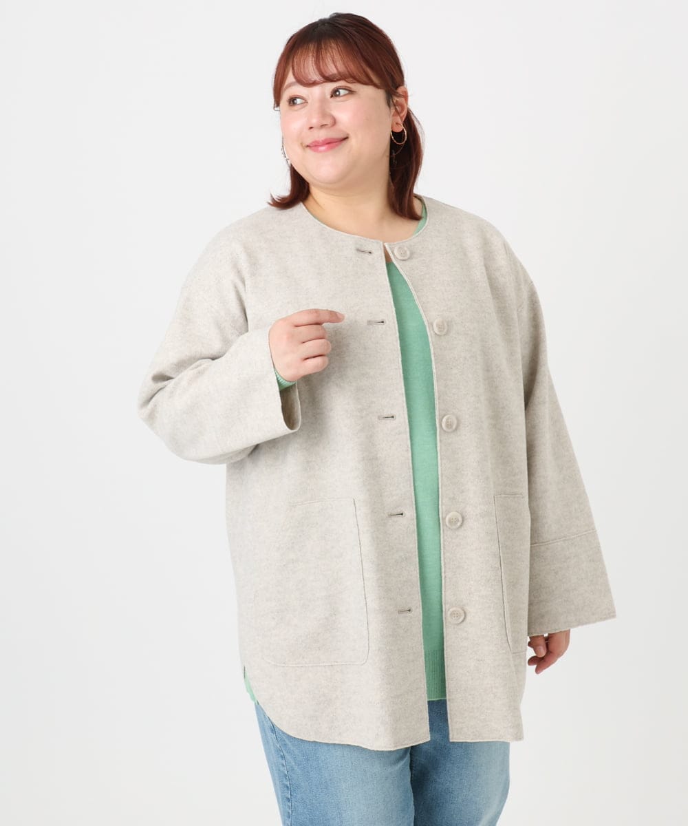 OLJBD90159 eur3(エウルキューブ) 【大きいサイズ】ウールライクノーカラージャケット ベージュ(82)