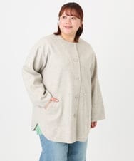 OLJBD90159 eur3(エウルキューブ) 【大きいサイズ】ウールライクノーカラージャケット ベージュ(82)