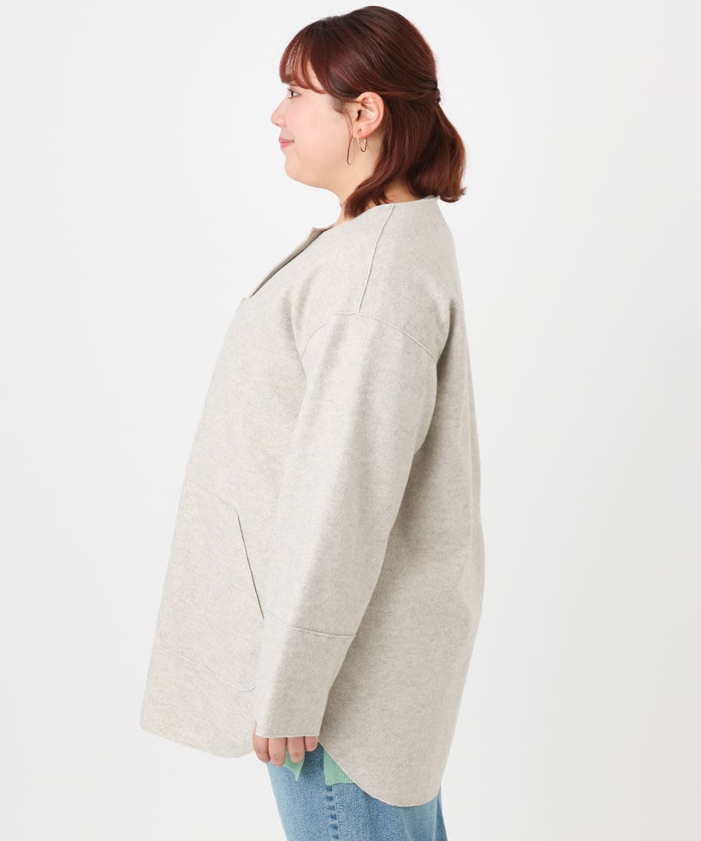 OLJBD90159 eur3(エウルキューブ) 【大きいサイズ】ウールライクノーカラージャケット ベージュ(82)