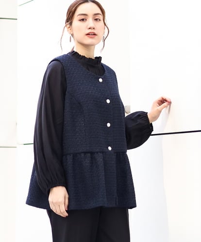 OLJDA01169 eur3 【大きいサイズ】ツイードペプラムジレ