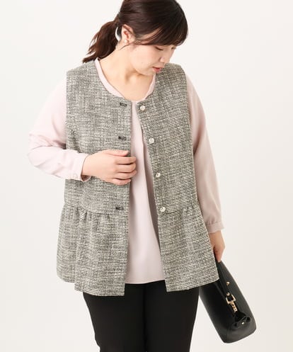 OLJDA01169 eur3 【大きいサイズ】ツイードペプラムジレ