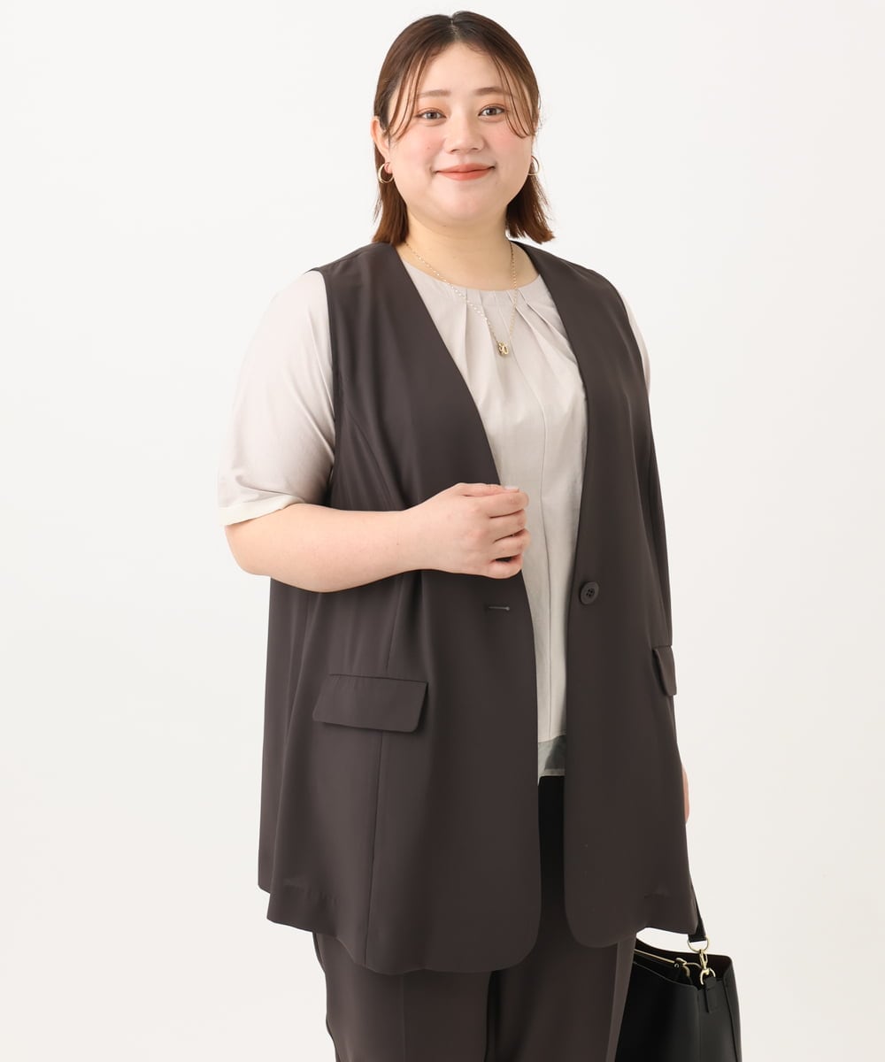 OLJGA09149 eur3(エウルキューブ) 【大きいサイズ/接触冷感】カノコVネックジレ ダークグレー(93)