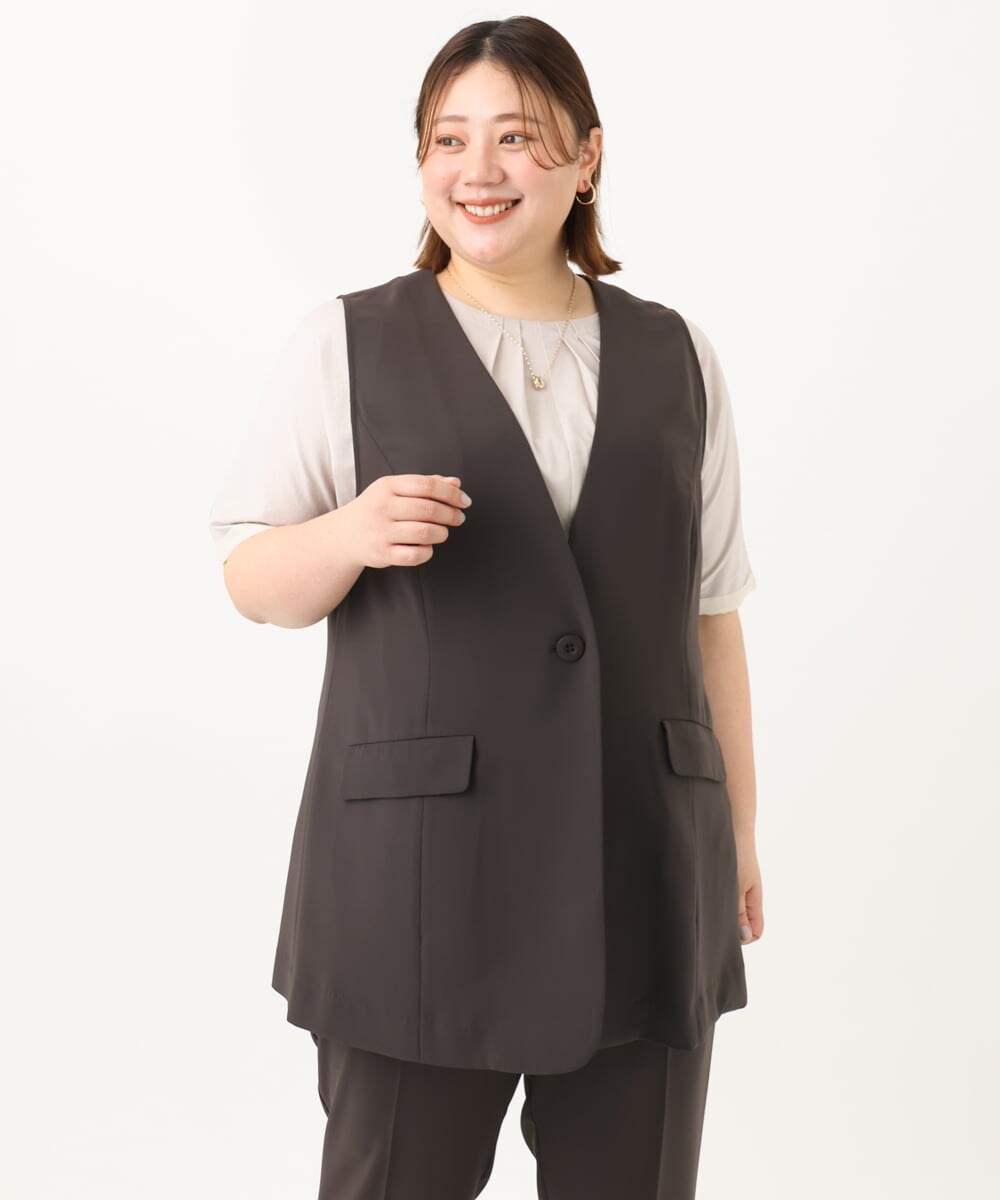 OLJGA09149 eur3(エウルキューブ) 【大きいサイズ/接触冷感】カノコVネックジレ ダークグレー(93)
