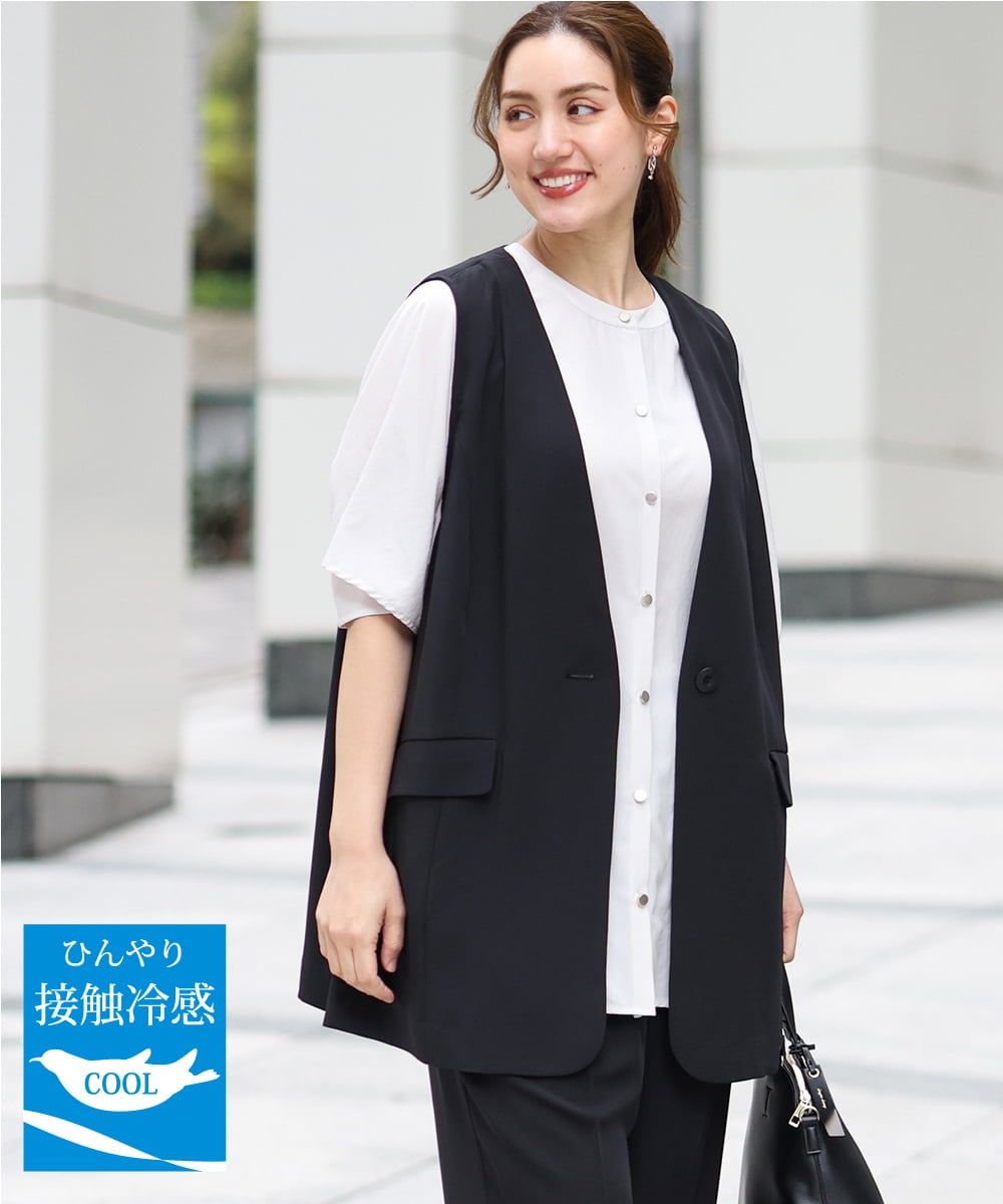 OLJGA09149 eur3(エウルキューブ) 【大きいサイズ/接触冷感】カノコVネックジレ ブラック(94)