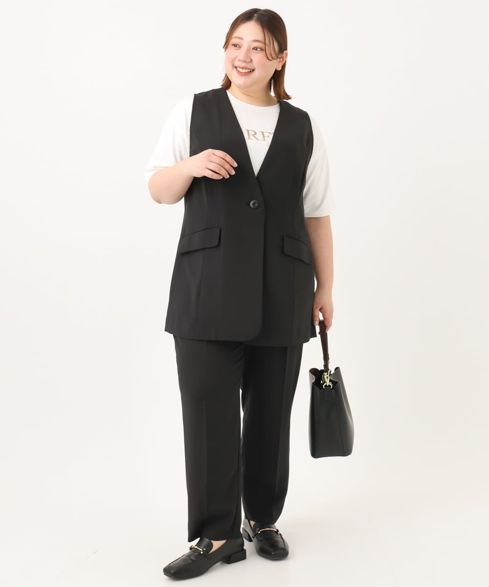 OLJGA09149 eur3(エウルキューブ) 【大きいサイズ/接触冷感】カノコVネックジレ ブラック(94)