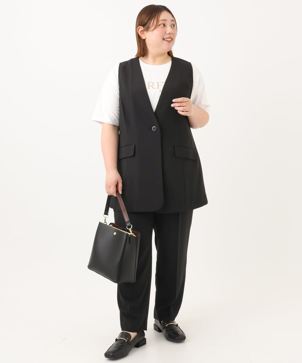 OLJGA09149 eur3(エウルキューブ) 【大きいサイズ/接触冷感】カノコVネックジレ ブラック(94)