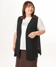 OLJGD04149 eur3(エウルキューブ) 【大きいサイズ/機能素材】洗えるカノコVネックジレ ブラック