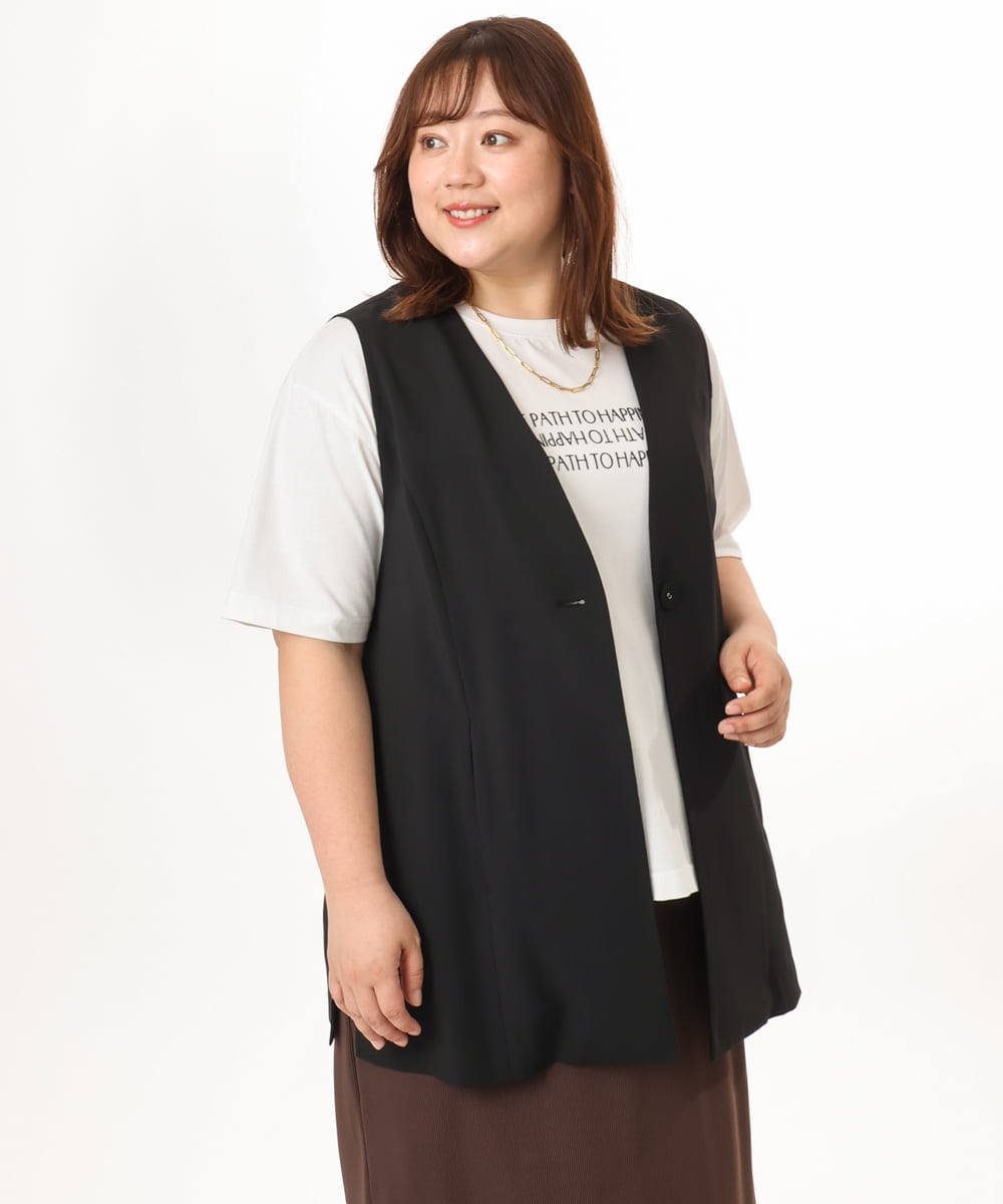 OLJGD04149 eur3(エウルキューブ) 【大きいサイズ/機能素材】洗えるカノコVネックジレ ブラック