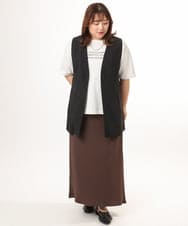 OLJGD04149 eur3(エウルキューブ) 【大きいサイズ/機能素材】洗えるカノコVネックジレ ブラック
