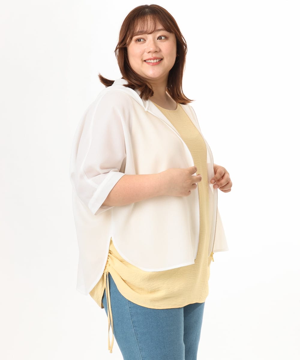OLJGD12119 eur3(エウルキューブ) 【大きいサイズ】メッシュフーディ―ジャケット ホワイト