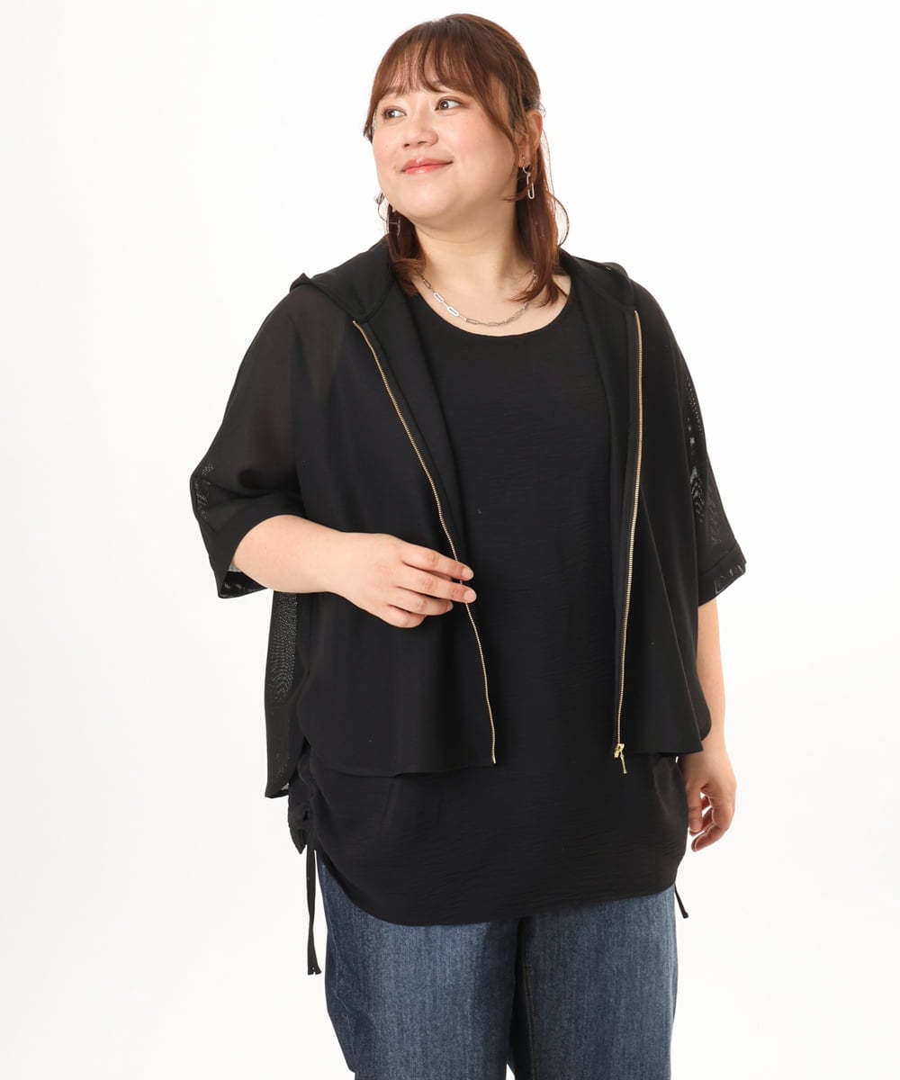 OLJGD12119 eur3(エウルキューブ) 【大きいサイズ】メッシュフーディ―ジャケット ブラック