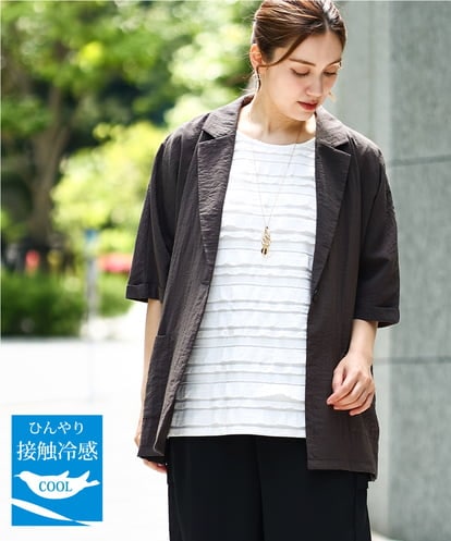OLJHA10169 eur3 【大きいサイズ/接触冷感】シアーハーフスリーブジャケット