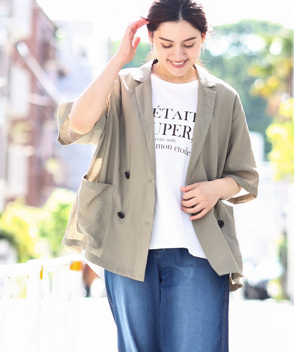OLJHV09139 eur3(エウルキューブ) 【大きいサイズ】半袖ジャケット カーキ(36)