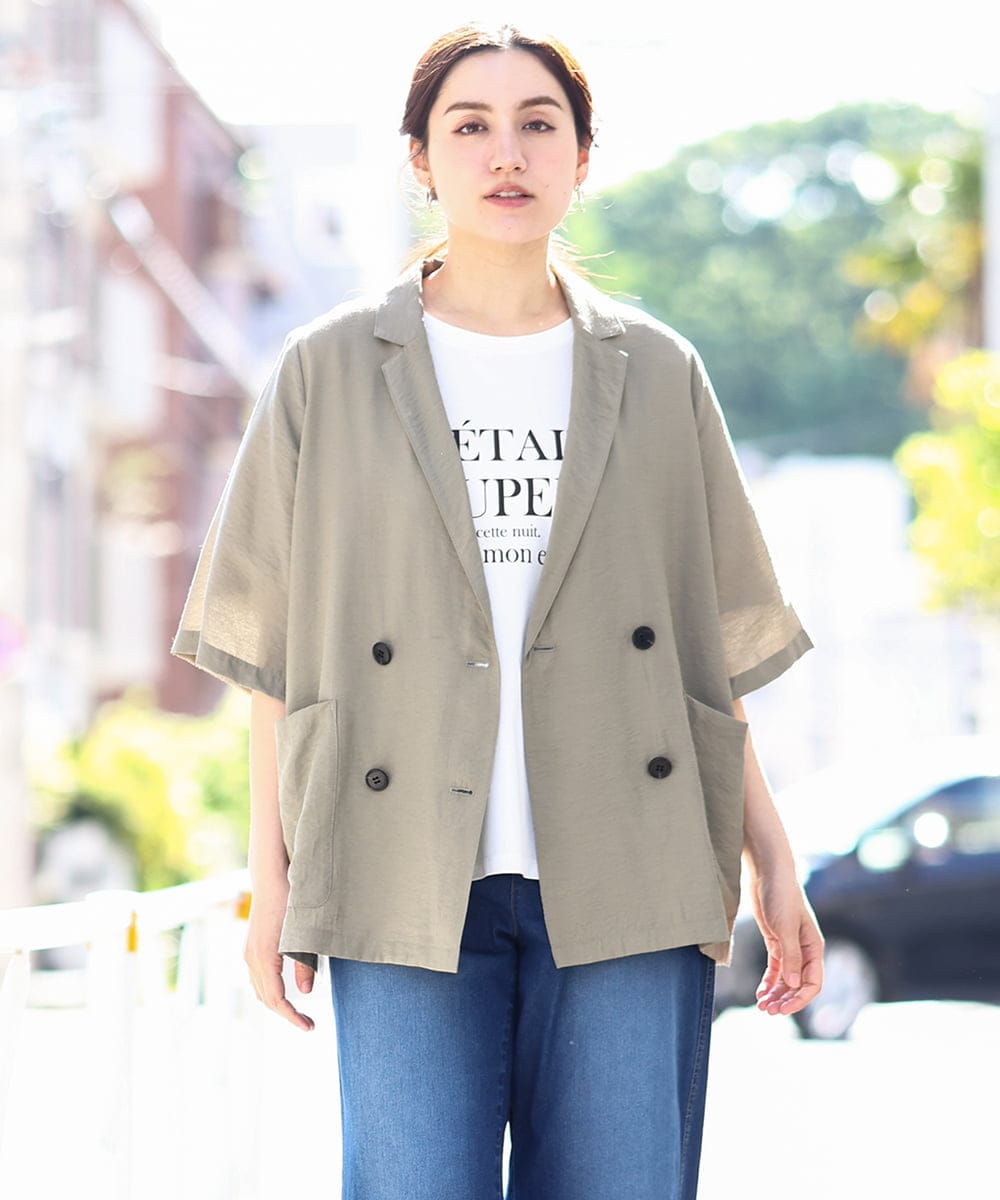 OLJHV09139 eur3(エウルキューブ) 【大きいサイズ】半袖ジャケット カーキ(36)