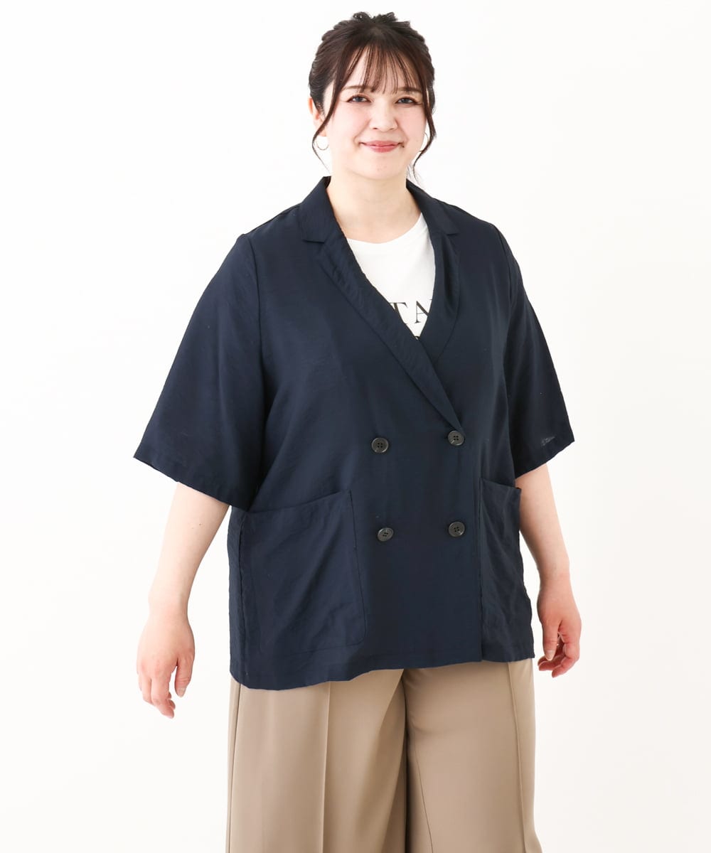 OLJHV09139 eur3(エウルキューブ) 【大きいサイズ】半袖ジャケット ネイビー(57)