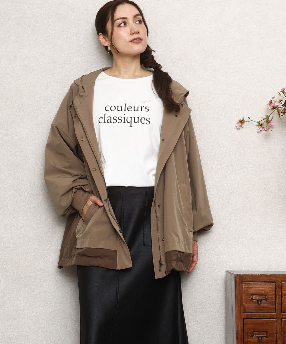 OLJKA01189 eur3(エウルキューブ) 【大きいサイズ】バイカラーフーディーブルゾン ベージュ(82)