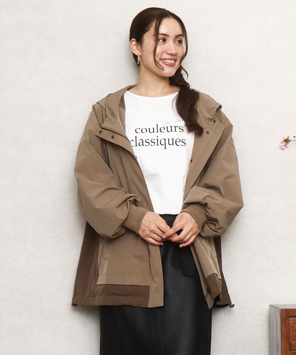 OLJKA01189 eur3(エウルキューブ) 【大きいサイズ】バイカラーフーディーブルゾン ベージュ(82)