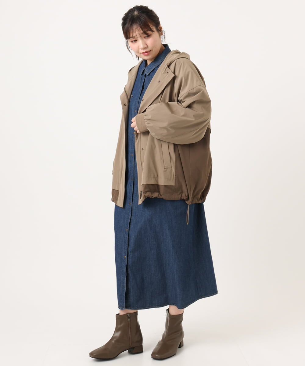 OLJKA01189 eur3(エウルキューブ) 【大きいサイズ】バイカラーフーディーブルゾン ベージュ(82)