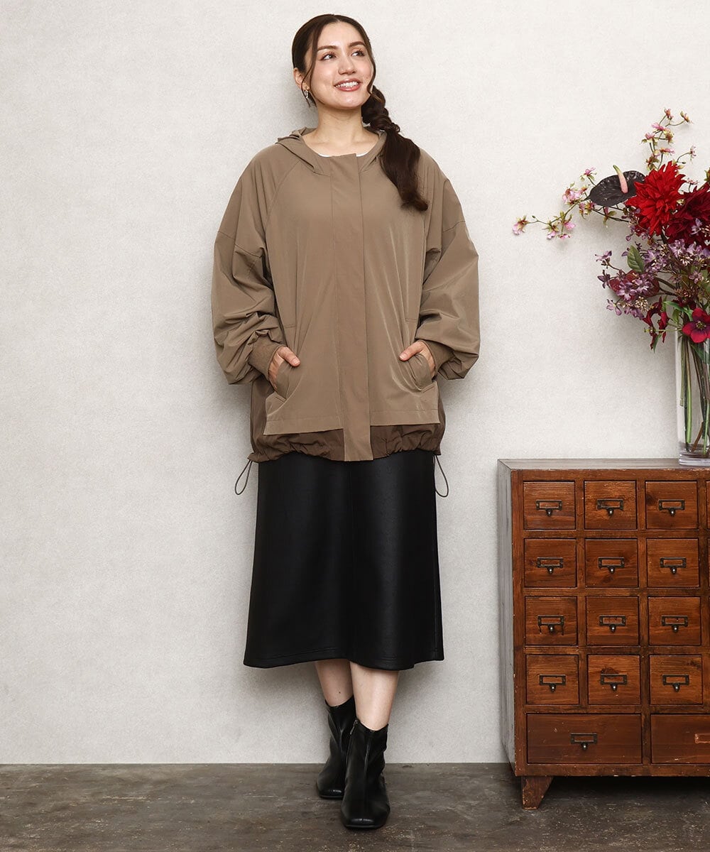 OLJKA01189 eur3(エウルキューブ) 【大きいサイズ】バイカラーフーディーブルゾン ベージュ(82)