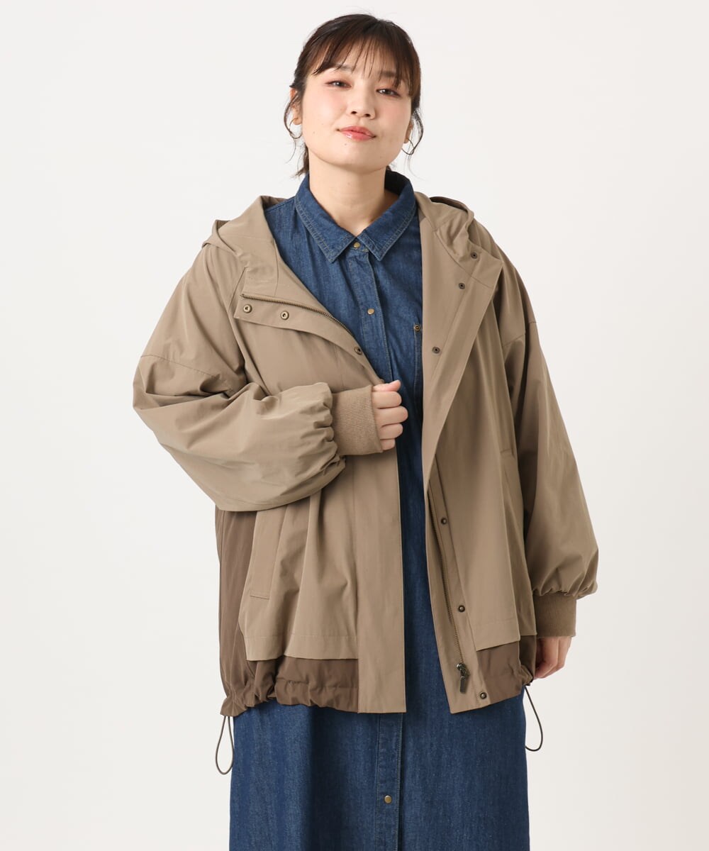 OLJKA01189 eur3(エウルキューブ) 【大きいサイズ】バイカラーフーディーブルゾン ベージュ(82)