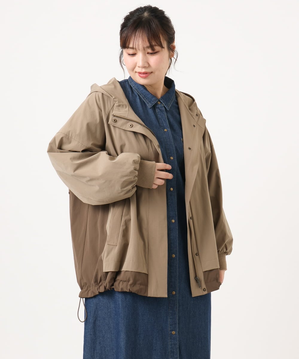 OLJKA01189 eur3(エウルキューブ) 【大きいサイズ】バイカラーフーディーブルゾン ベージュ(82)
