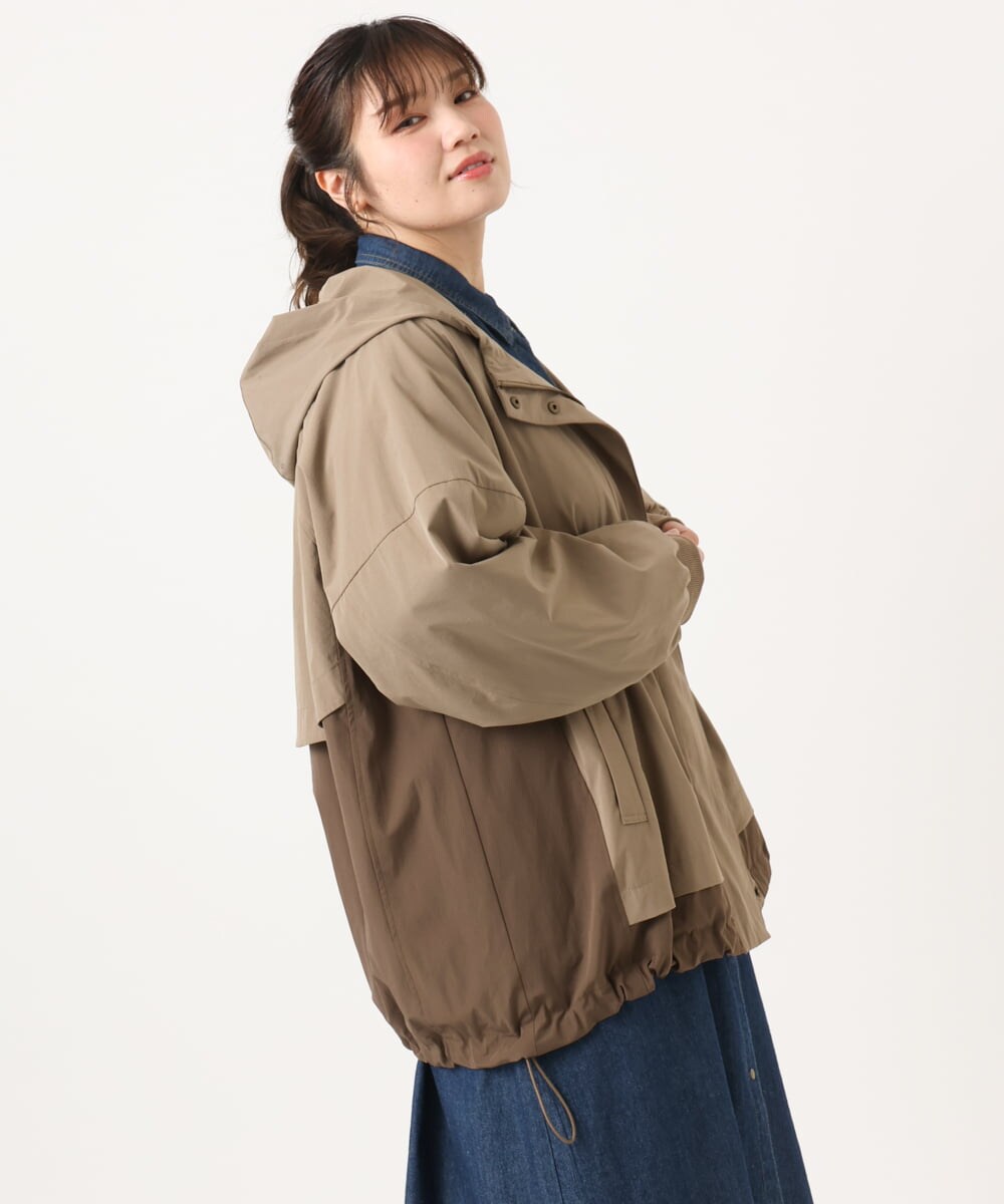 OLJKA01189 eur3(エウルキューブ) 【大きいサイズ】バイカラーフーディーブルゾン ベージュ(82)