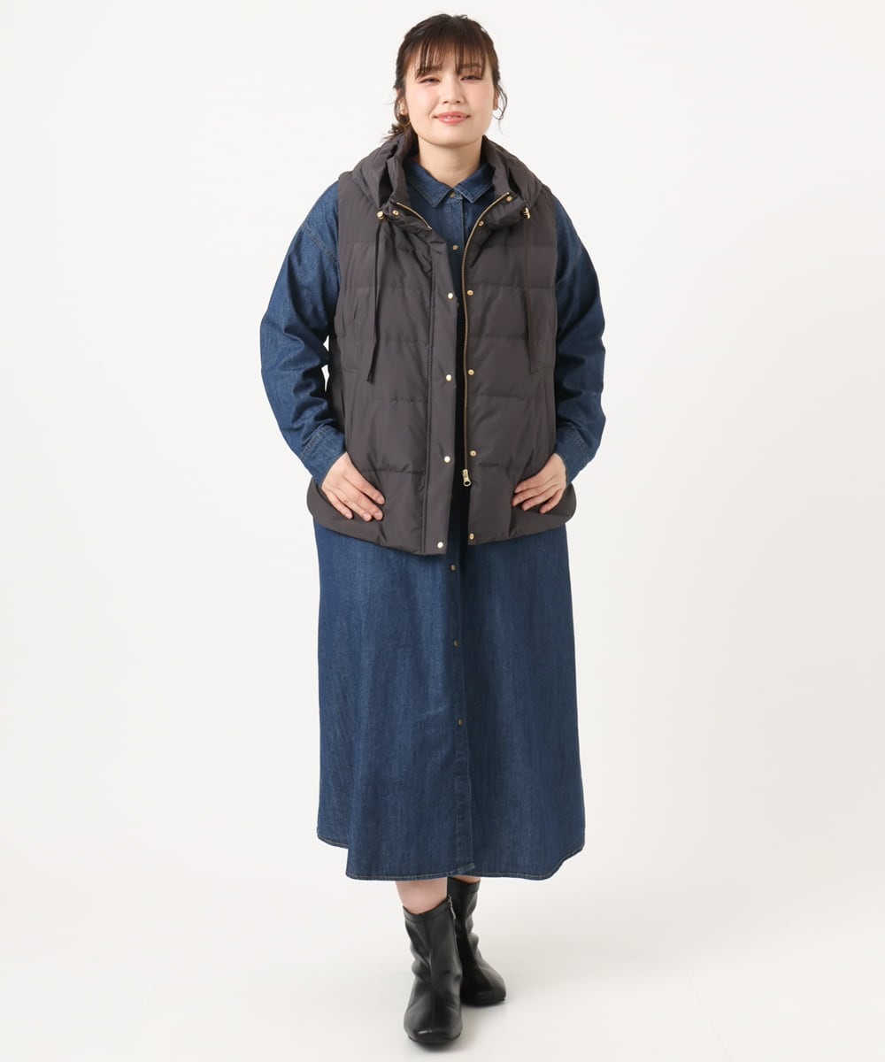 OLJKA02239 eur3(エウルキューブ) 【大きいサイズ】フーディー風ダウンベスト ダークグレー(93)