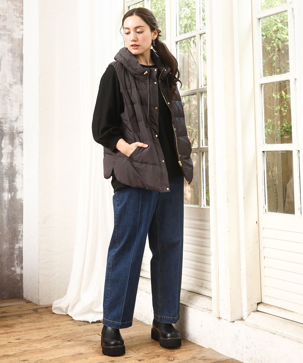 OLJKA02239 eur3(エウルキューブ) 【大きいサイズ】フーディー風ダウンベスト ダークグレー(93)